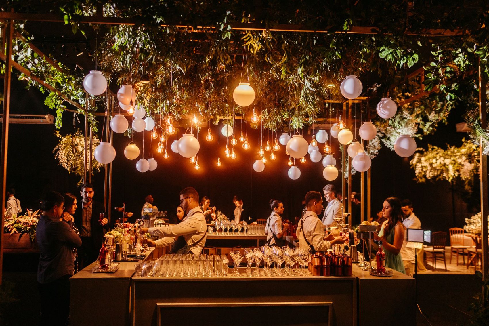 Dinner under warm lights in the evening