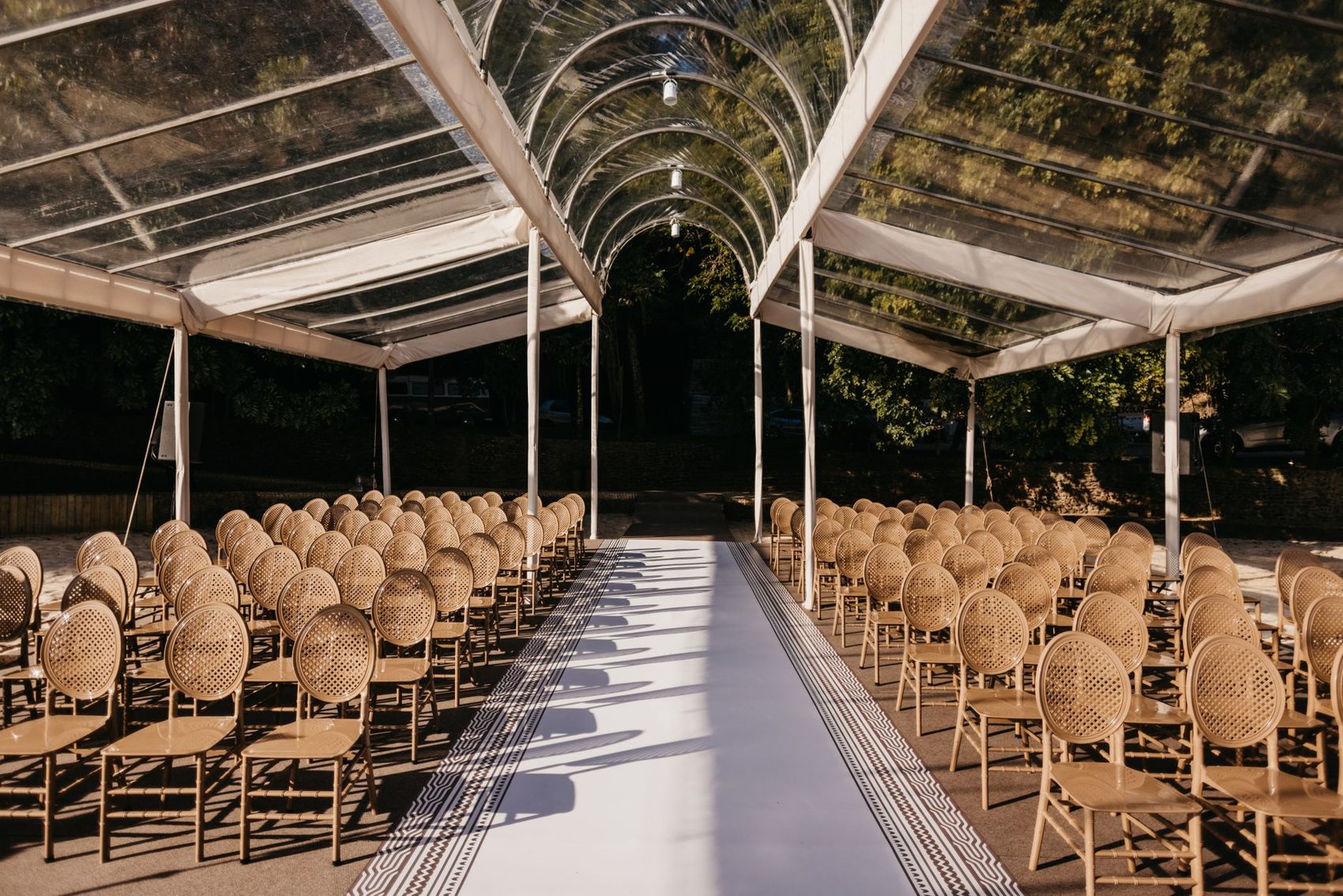 Rows of chairs set for a ceremony